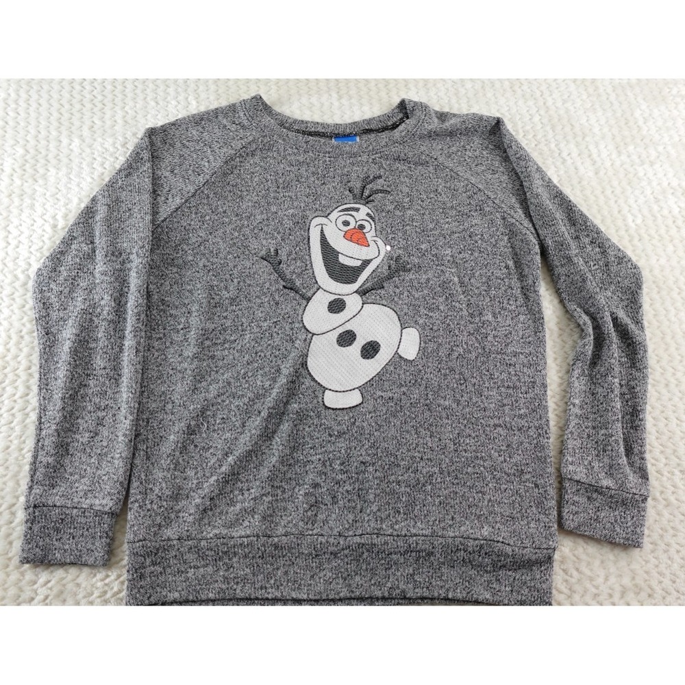 Disney Sweater Frozen Olaf SZ Large Grey White Pullover Crew Neck Soft Cozy